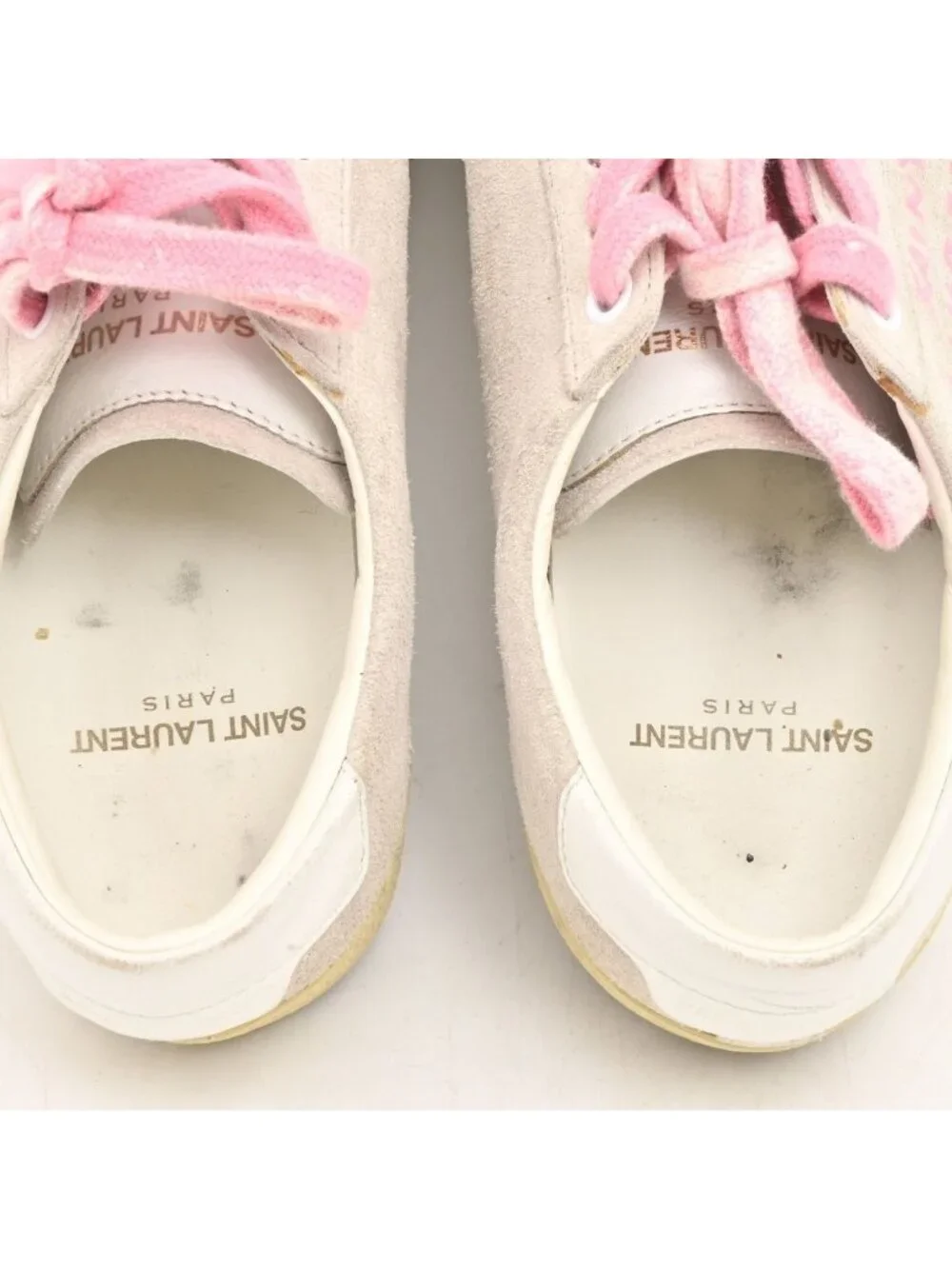 Saint Laurent Paris Sneakers Light Gray White Pink Embroidery Court